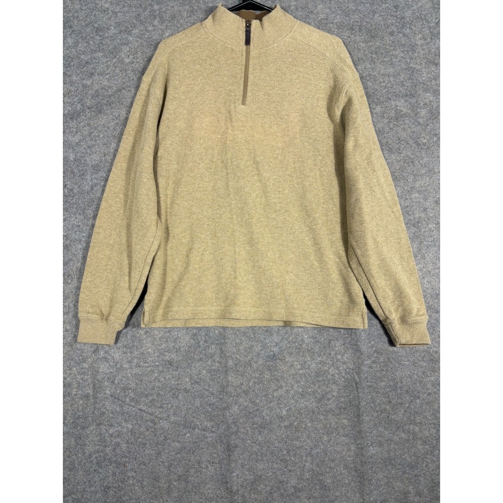 JOS A‎ BANK Mens Tan Quarter Zip Pullover Sweater 100% Cotton Size M